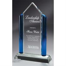 Optic Crystal Award with Blue Glass Pillars - Medium