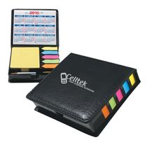 Square Leather Look Case of Sticky Notes with Calendar &amp; Pen
