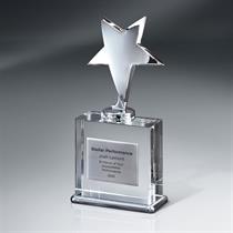 Silver Star Award on Crystal Base with Silver Plate - Large