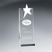Silver Star Topped Optic Crystal Tower Award - Medium