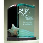 Patina Star Double Wave Jade and Black Lucite Award on Base