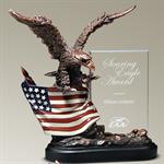 Bronze Antique Resin Cast Eagle with Flag and Beveled Glass