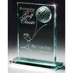 Glass Golf Ball on Jade Glass Rectangle Award on Base