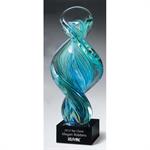 Spiral Art Glass Award on Black Glass Base