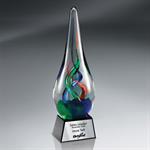 Colorful Art Glass Award with Black Glass Base