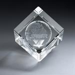 3D Etched Crystal Diamond Cube Award - Large