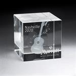 3D Etched Crystal Cube Award - Large