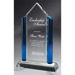 Optic Crystal Award with Blue Glass Pillars - Large