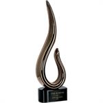 Black and Gold Curve Art Glass Award on Black Glass