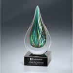 Green and Gold Art Glass Drop Award on Black Glass Ba