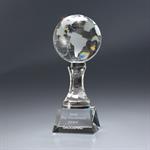 Optic Crystal Globe Award On Pedestal With Base - Small