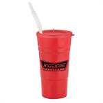 22 oz Single wall Reusable Plastic Party Cup w/lid &ampStraw