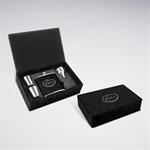 Leatherette Flask Gift Set - Black/Silver