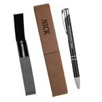 Leatherette Single Pen Case with 1 Blank Pen - Brown