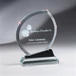 Promo Glass Clear Leaf Award on Black and Clear Glass Base
