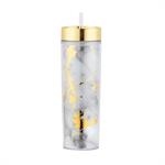 16 oz double wall tumbler with metallic lid and clear straw