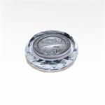 Faceted Optic Crystal Round Paperweight w/Die Cast Medallion