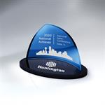 Blue Crescent Glass on Black Oval Glass Base Award