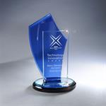 Blue Sail Award with Clear Panel on Mirrored and Black Base