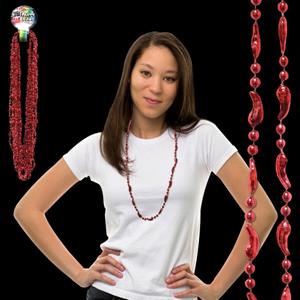 33&quot; Metallic Red Chili Pepper Beaded Necklace