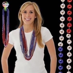 36&quot; Red-Silver-Blue  (7mm) Bead Necklace