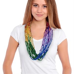 33&quot; Rainbow (7mm) Segmented Mardi Gras Bead Necklace