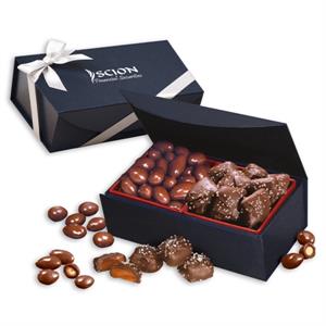 Chocolate Almonds &amp; Sea Salt Caramels in Navy Magnetic Box