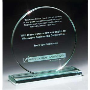 Jade Glass Circle Award on Base - Medium