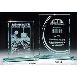 Jade Glass Rectangular Award on Base - Medium
