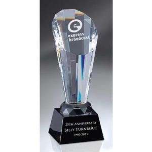 Optic Crystal Spotlight Tower Award on Black Glass Base