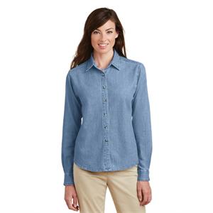 Port &amp; Company - Ladies Long Sleeve Value Denim Shirt.