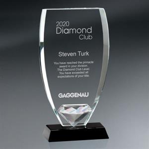 Reflective Glass Shield With Diamond on Black Glass Base