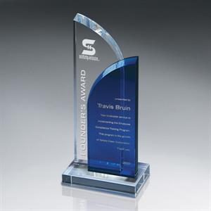 Optic Clear and Blue Crystal Award on Clear Base
