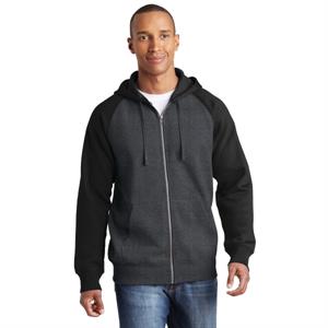 Sport-Tek Raglan Colorblock Full-Zip Hooded Fleece Jacket.