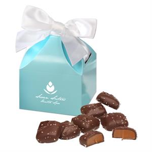 Chocolate Sea Salt Caramels in Robin&apos;s Egg Blue Gift Box