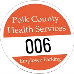 Round White Vinyl Numbered Outside Parking Permit Decal