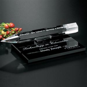 Pencil Award on Black Glass Base