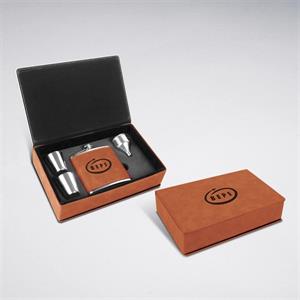 Leatherette Flask Gift Set - Rawhide