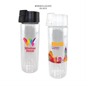 20 oz. Durable Clear Glass Bottle with Flip Top Lid, Full Co