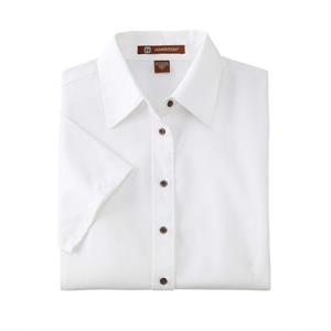 Harriton Ladies&apos; Easy Blend™ Short-Sleeve Twill Shirt wit...