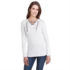 LAT Ladies&apos; Long Sleeve Fine Jersey Lace-Up T-Shirt