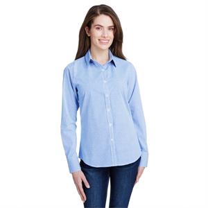 Ladies&apos; Microcheck Gingham Long-Sleeve Cotton Shirt
