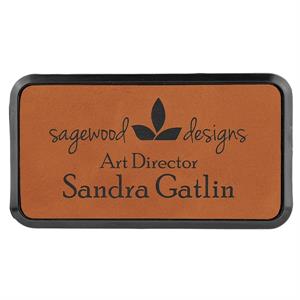 Leatherette Rectangle Name Badge with Holder and Magnet