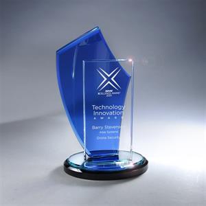 Blue Sail Award with Clear Panel on Mirrored and Black Base