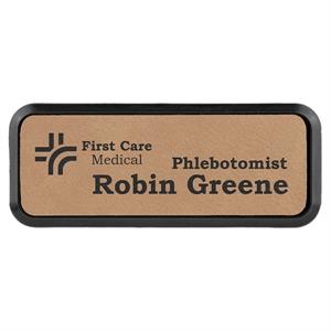 Leatherette Rectangle Name Badge with Holder and Magnet