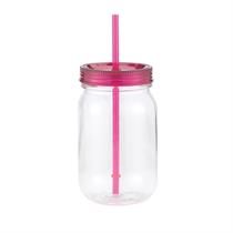 24 oz plastic Classic Mason w/screw on lid &amp; matching straw